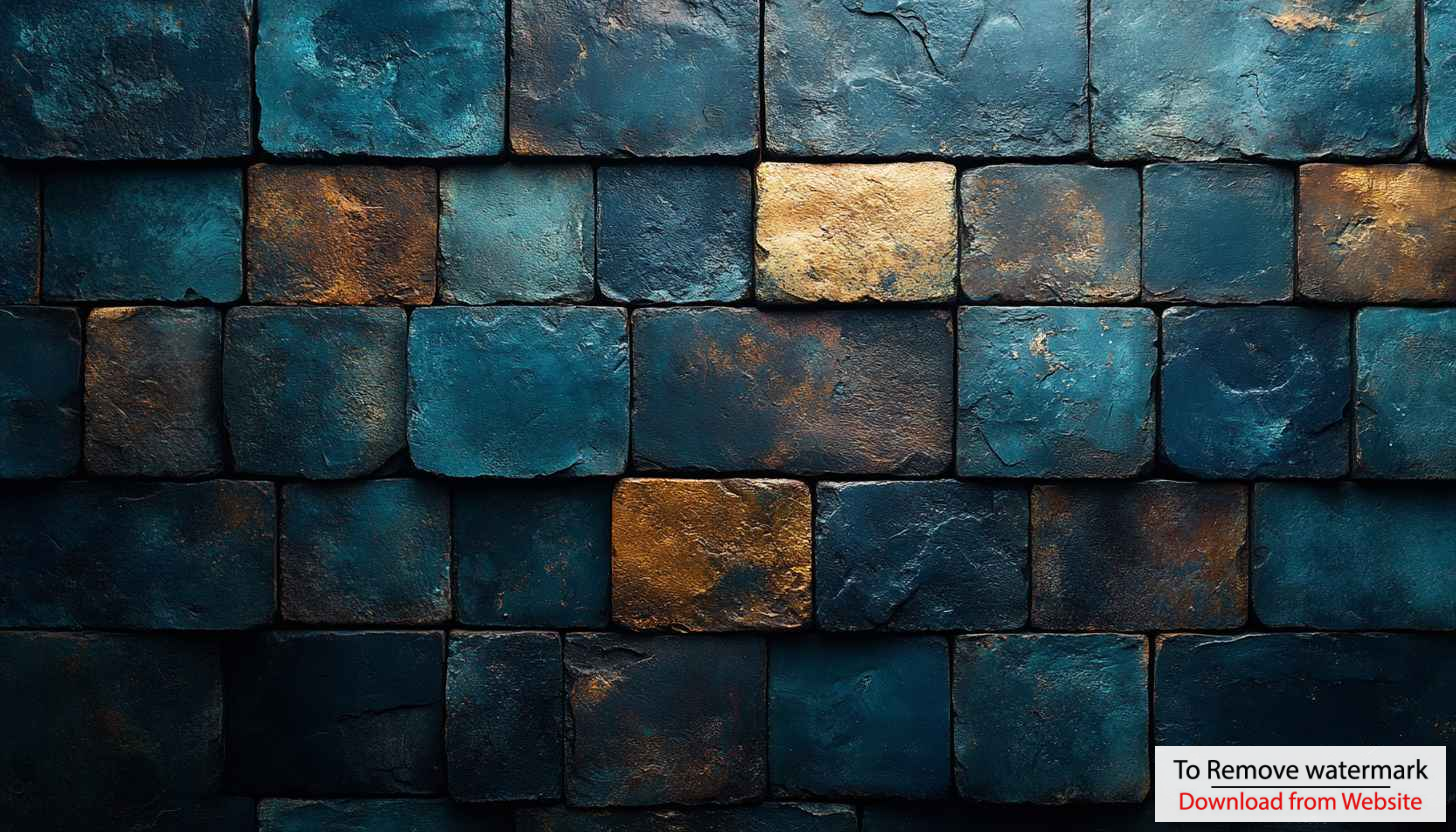 Blue and Gold Brick Wall Texture 4K Desktop Wallpaper