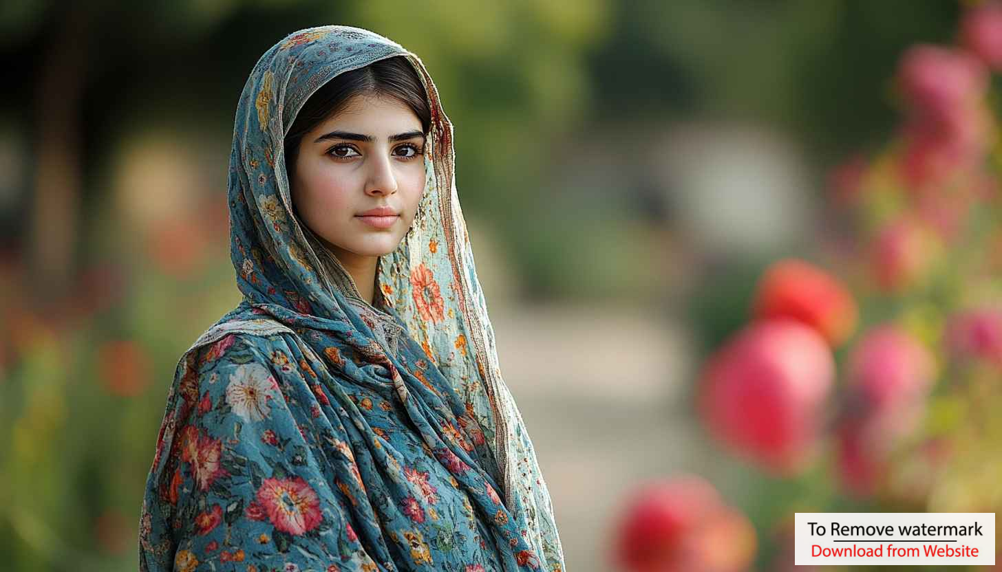 Stunning Portrait of Girl with Hijab Floral Mobile Wallpaper Free Stunning Portrait of Girl with Hijab Floral Mobile Wallpaper Free