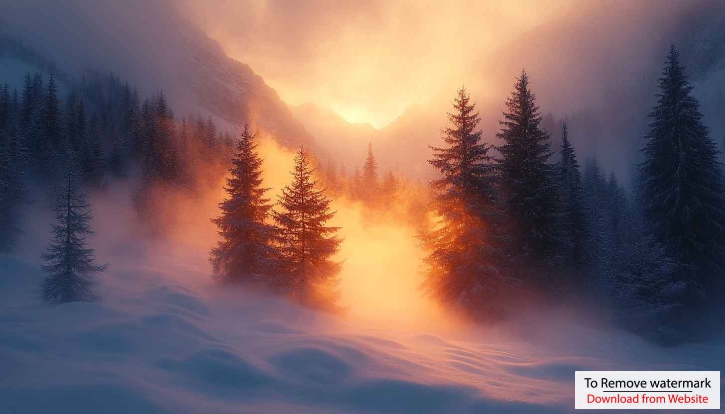 Golden Sunrise Winter Forest Wallpaper, Snowy Mountain Desktop Background 4K Golden Sunrise Winter Forest Wallpaper, Snowy Mountain Desktop Background 4K