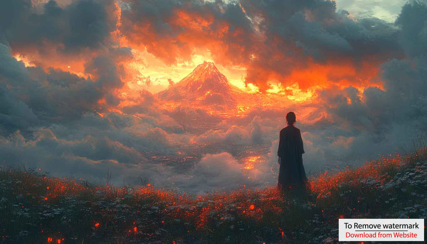 Fiery Mountain Sunset 4K Desktop Wallpaper, Woman Silhouette Background Fiery Mountain Sunset 4K Desktop Wallpaper, Woman Silhouette Background