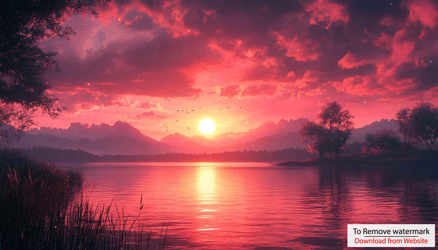 Fiery Red Sunset Lake Scenery 4K Desktop Wallpaper Background Fiery Red Sunset Lake Scenery 4K Desktop Wallpaper Background