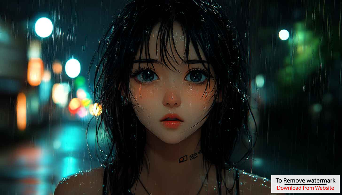 Anime Girl Rainy Night Cityscape 4K Desktop Wallpaper Free Anime Girl Rainy Night Cityscape 4K Desktop Wallpaper Free