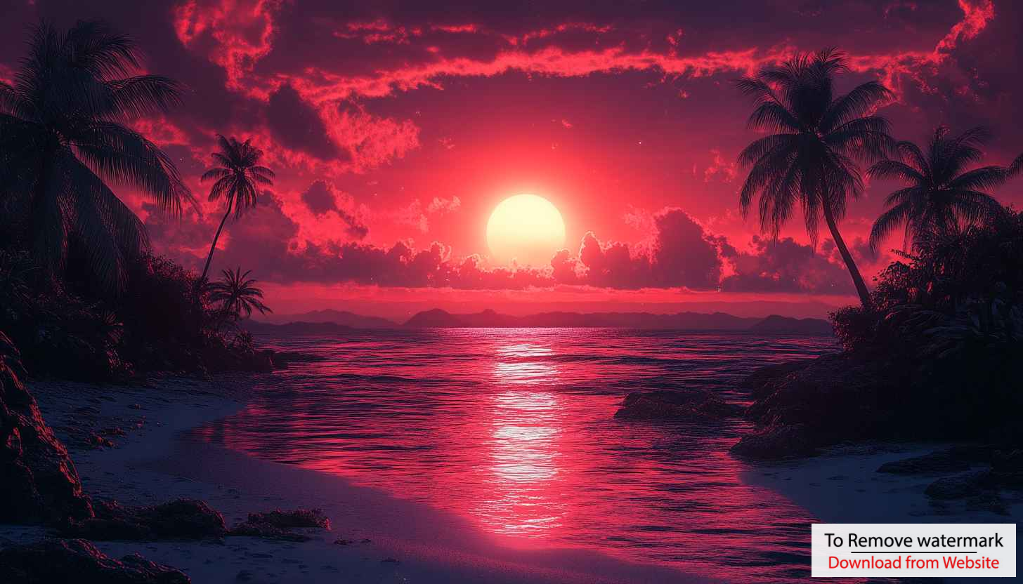 Red Sunset Beach Palm Trees 4K Desktop Background Wallpaper Red Sunset Beach Palm Trees 4K Desktop Background Wallpaper