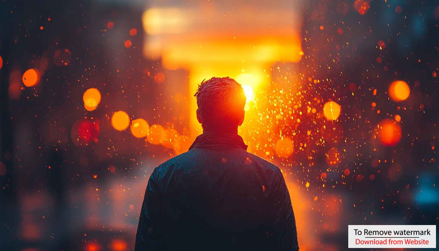 Man Silhouette Golden Light Bokeh 4K Desktop Wallpaper