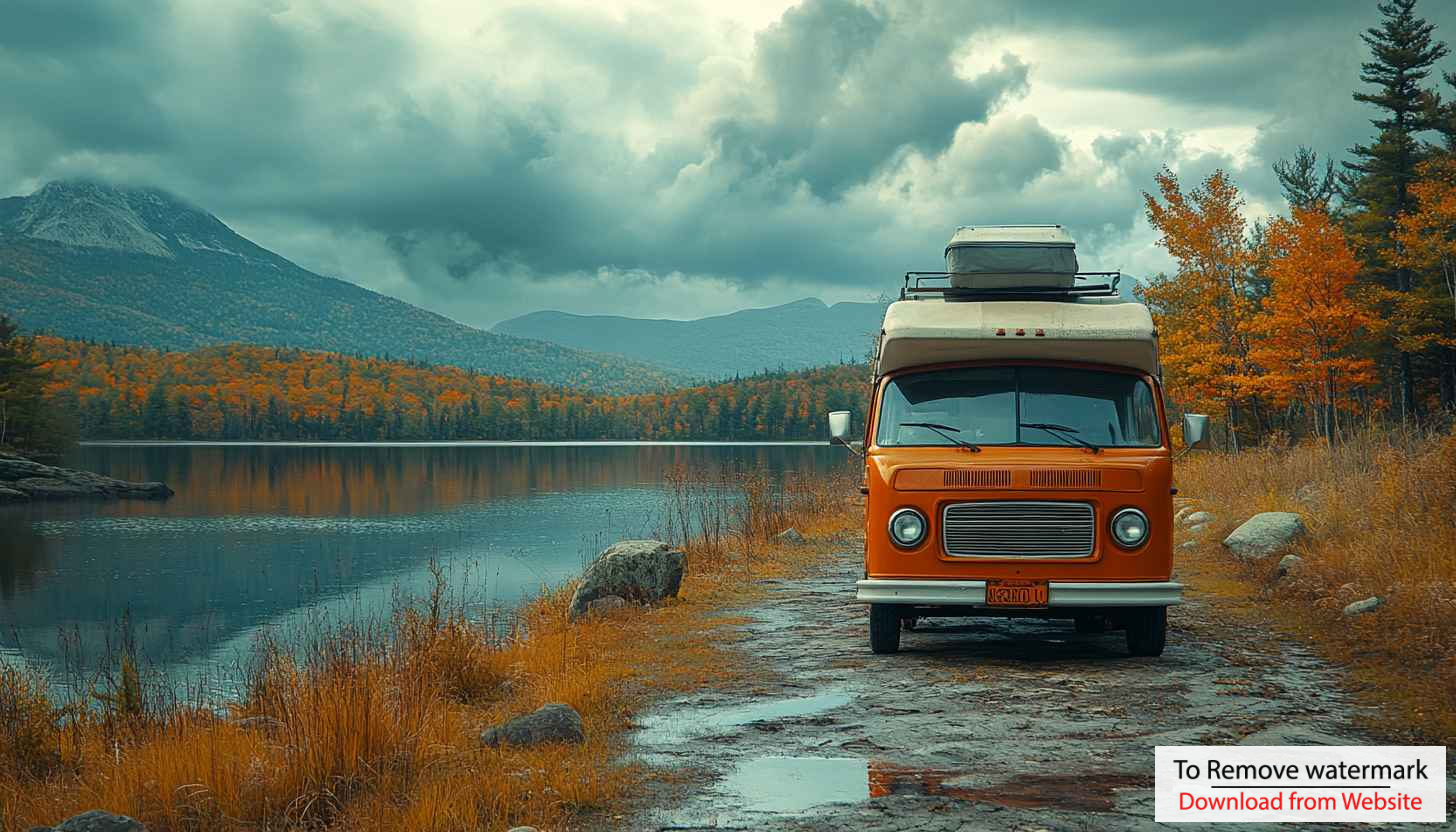 Vintage Camper Van Autumn Lake Scene 4K Desktop Wallpaper Vintage Camper Van Autumn Lake Scene 4K Desktop Wallpaper