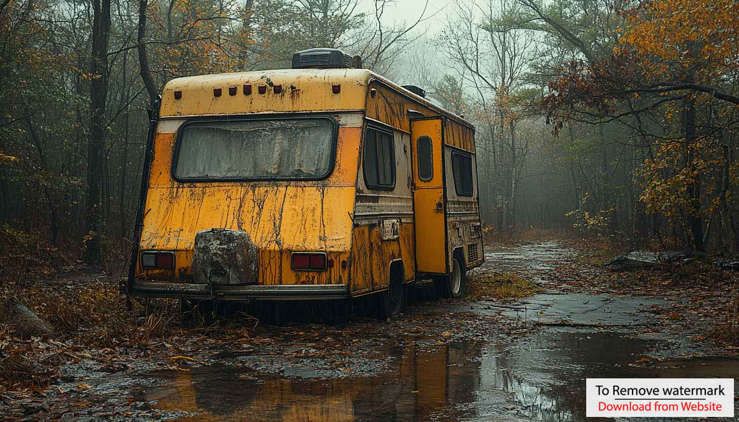 Vintage Camper Van Mobile Wallpaper on a Misty Forest Road