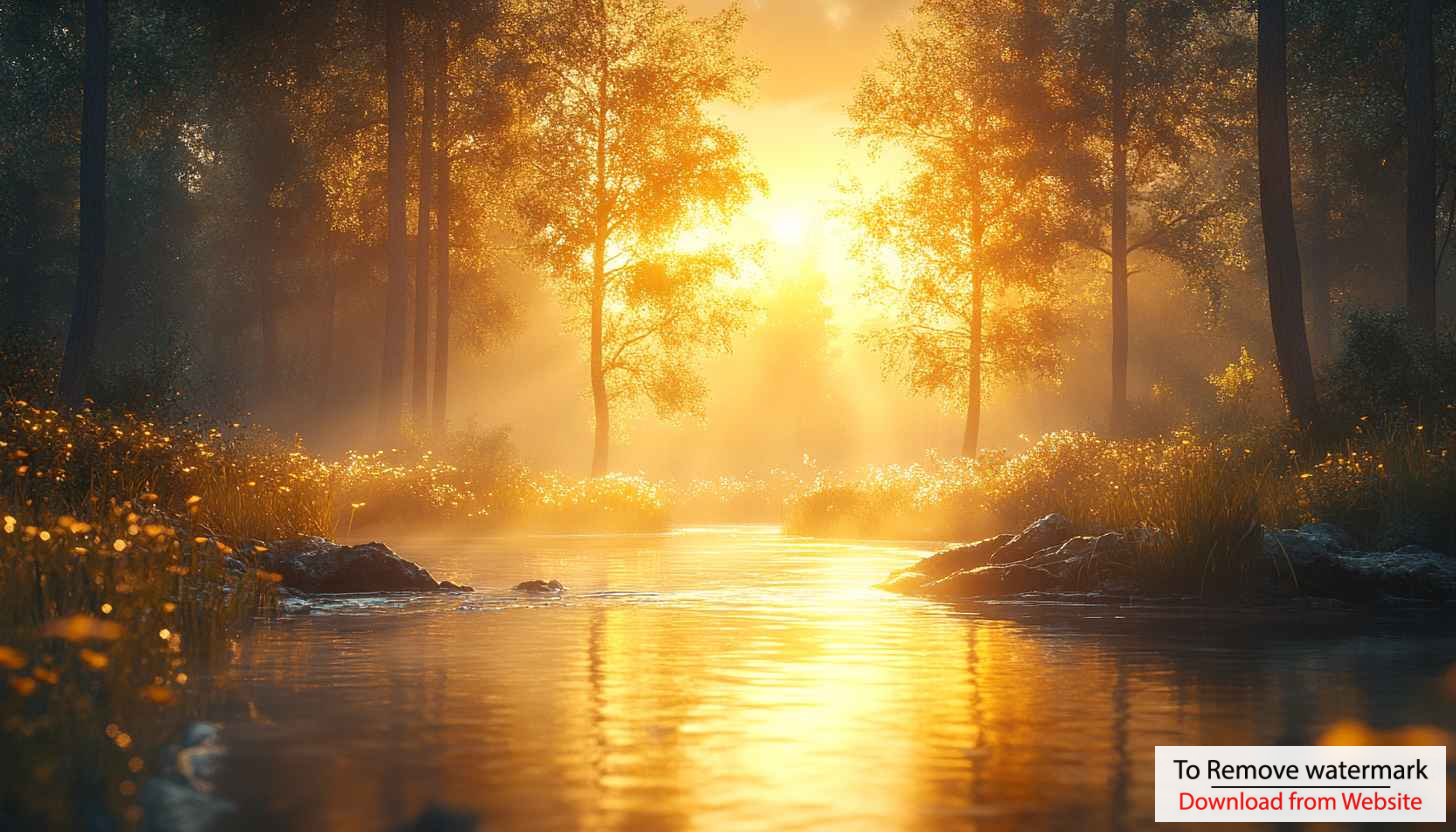 Golden Forest River 4K Desktop Wallpaper Nature Background Free