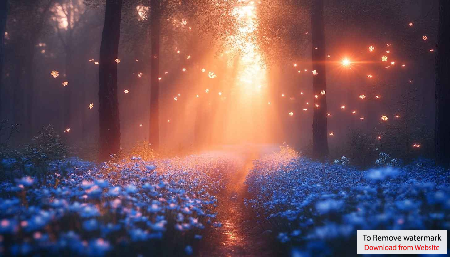 Enchanted Forest 4K Wallpaper: Blooming Flowers, Magical Lights Background Enchanted Forest 4K Wallpaper: Blooming Flowers, Magical Lights Background