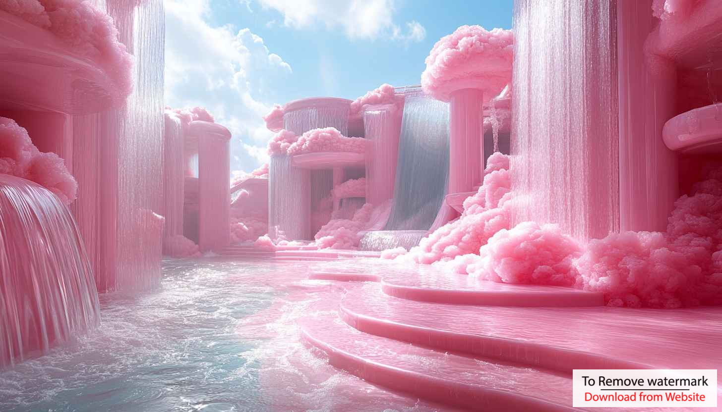 Pink Waterfall Fantasy World 4K Desktop Background Mobile Wallpaper Pink Waterfall Fantasy World 4K Desktop Background Mobile Wallpaper