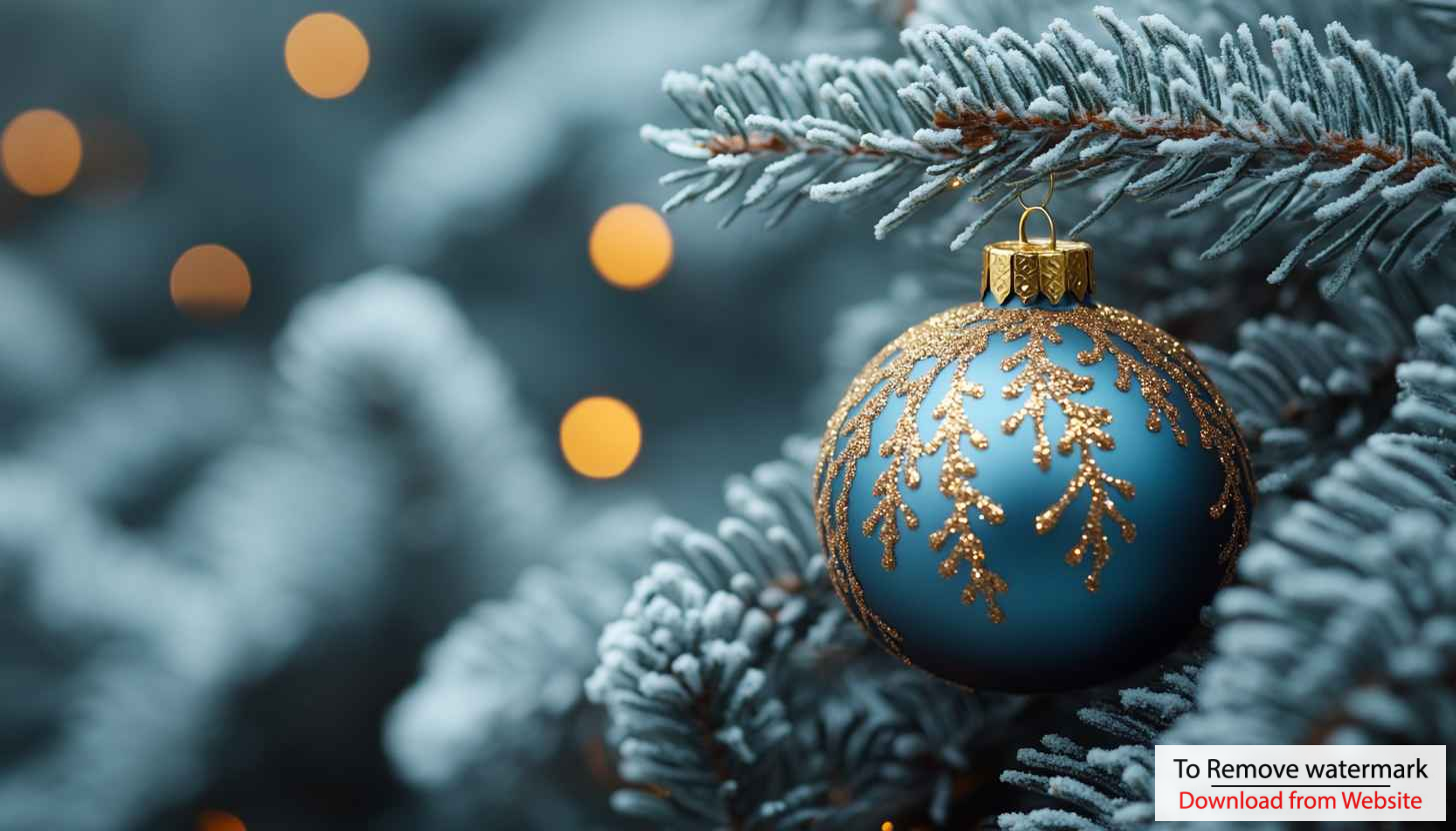 Elegant Christmas Tree Ornament Blue and Gold Festive Season Wallpaper Elegant Christmas Tree Ornament Blue and Gold Festive Season Wallpaper