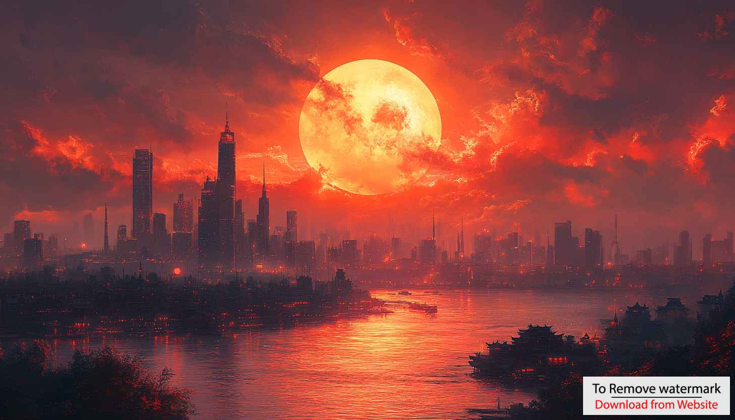 Crimson Moon Over Cityscape Mobile Wallpaper 4K Desktop Background Crimson Moon Over Cityscape Mobile Wallpaper 4K Desktop Background