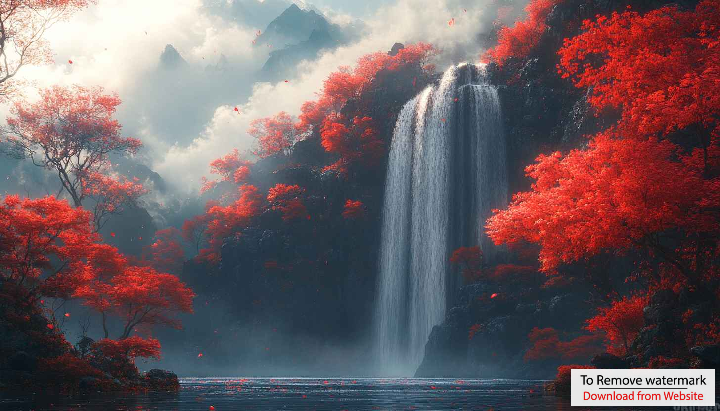 Red Autumn Waterfall Scenery 4K Desktop Wallpaper Mobile Background Red Autumn Waterfall Scenery 4K Desktop Wallpaper Mobile Background