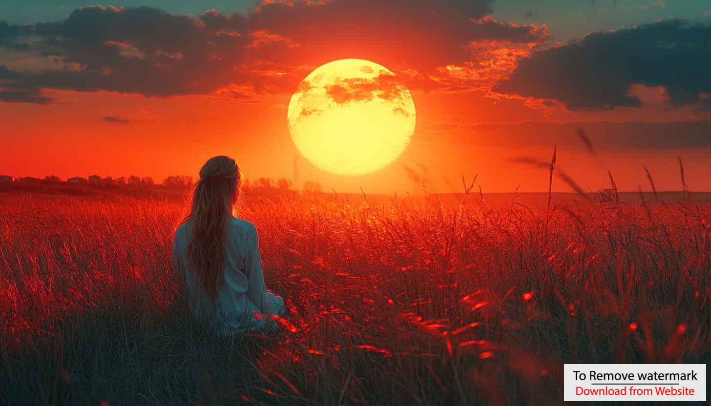 Woman Meditating Field Under Golden Moon - Free 4K Wallpaper Woman Meditating Field Under Golden Moon - Free 4K Wallpaper