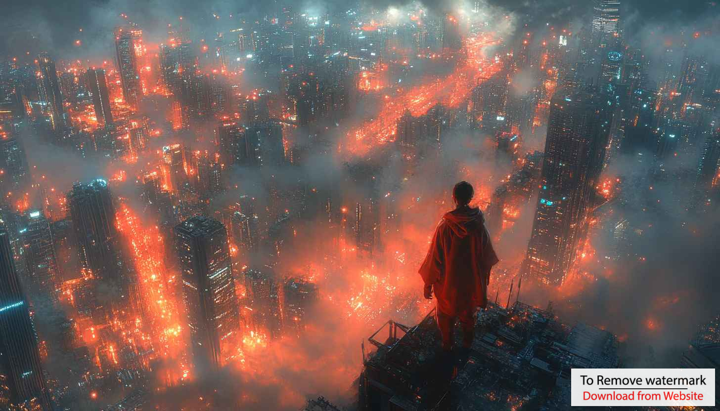 Fiery Cyberpunk Cityscape 4K Wallpaper for Desktop and Mobile Fiery Cyberpunk Cityscape 4K Wallpaper for Desktop and Mobile