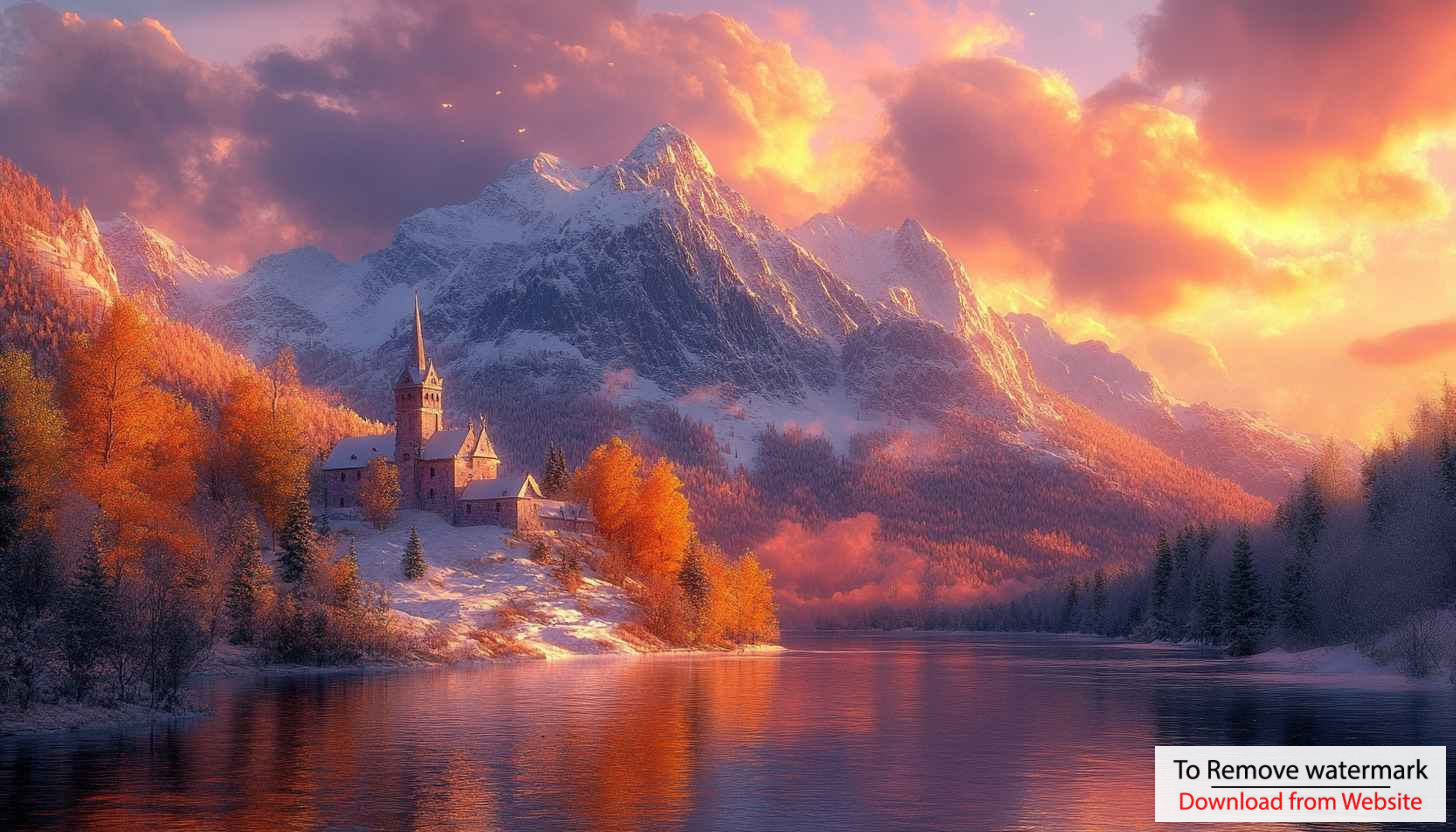 Winter Mountain Castle Lake Scenery 4K Desktop Wallpaper Background Winter Mountain Castle Lake Scenery 4K Desktop Wallpaper Background