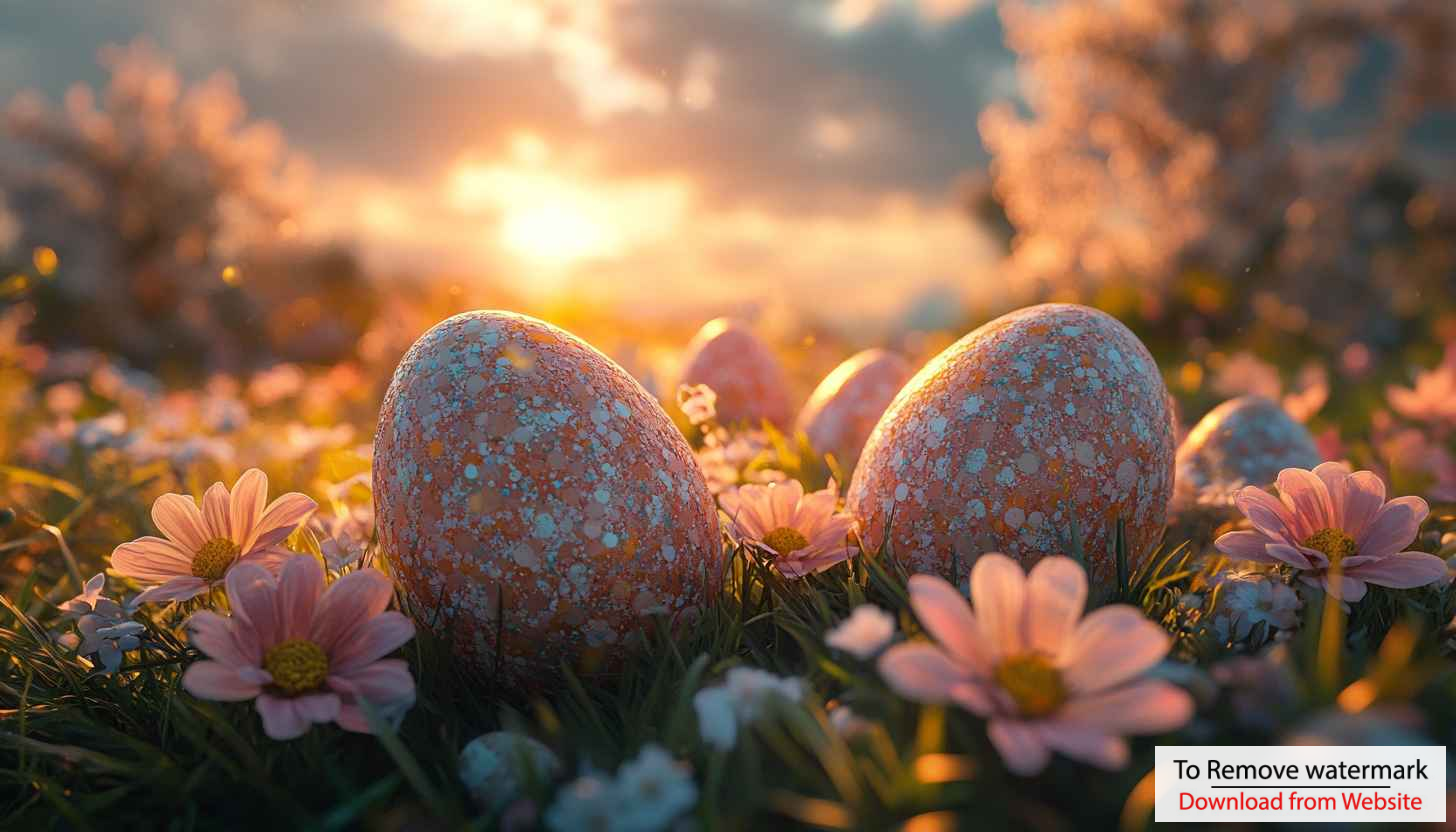 Easter Eggs Meadow Wallpaper: Spring Flower Field 4K Desktop Background Easter Eggs Meadow Wallpaper: Spring Flower Field 4K Desktop Background