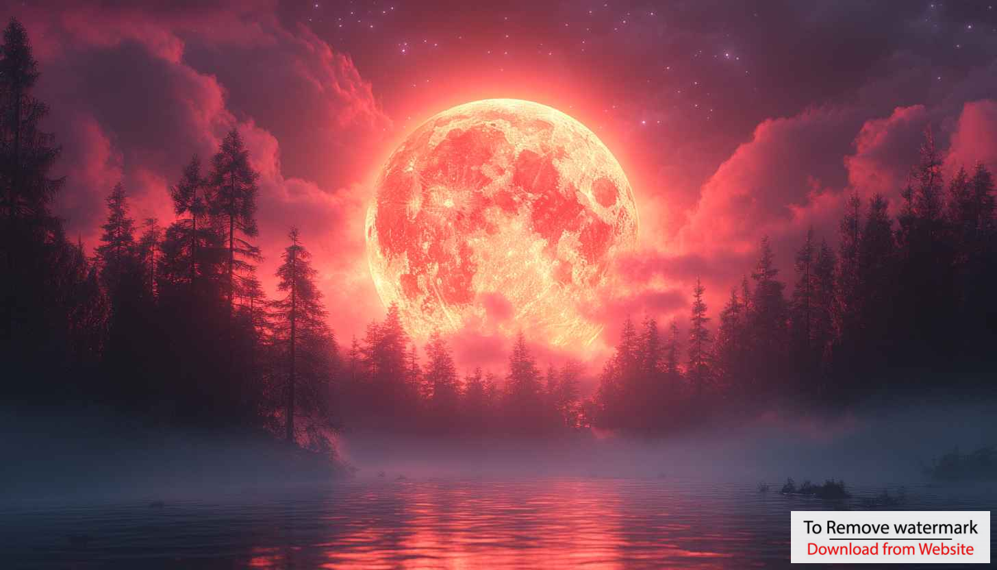 Blood Moon over Lake Mobile Wallpaper, Red Sky 4K Background Blood Moon over Lake Mobile Wallpaper, Red Sky 4K Background