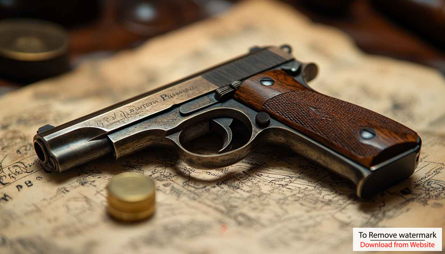 Antique Pistol with Wooden Grip on Vintage Map Wallpaper Antique Pistol with Wooden Grip on Vintage Map Wallpaper