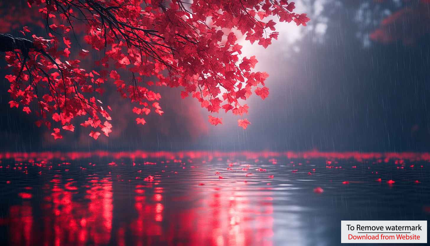 Red Maple Leaves Reflecting on Water 4K Desktop Background Red Maple Leaves Reflecting on Water 4K Desktop Background
