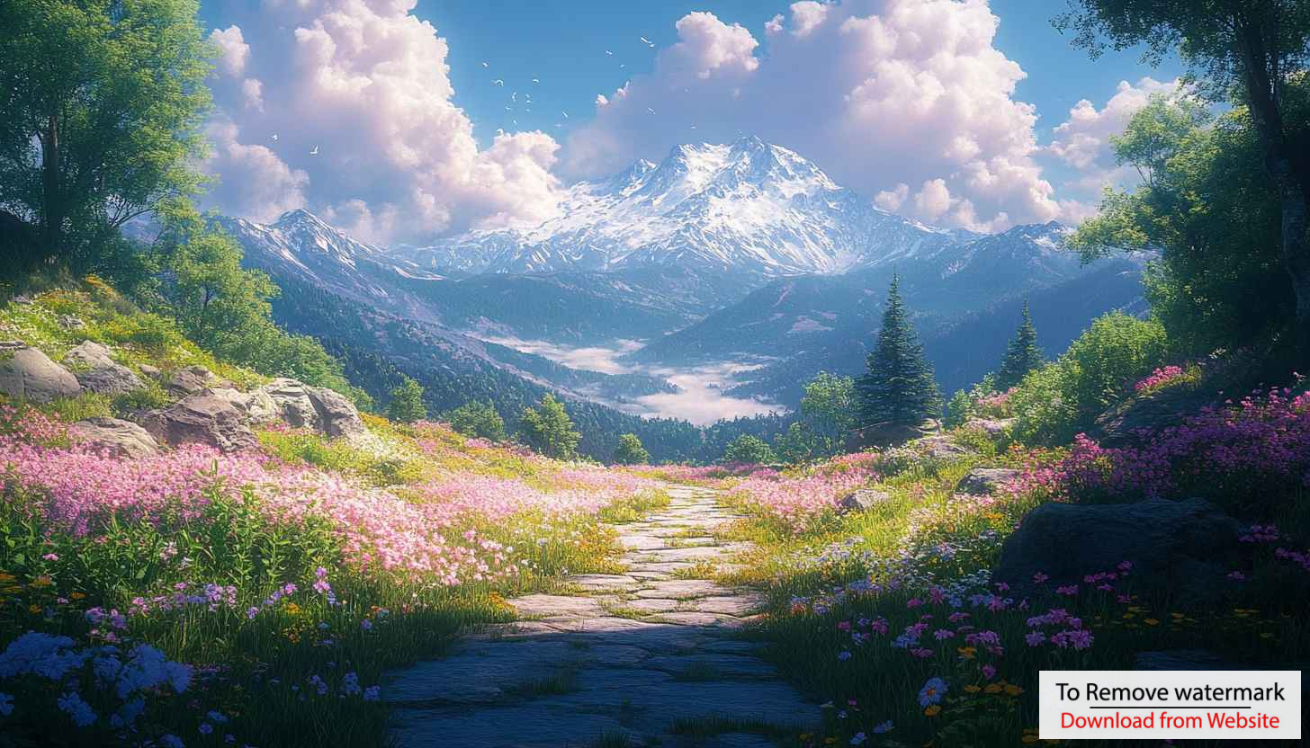 Snowy Mountain Flower Path Desktop Wallpaper 4K Free Nature Background Snowy Mountain Flower Path Desktop Wallpaper 4K Free Nature Background