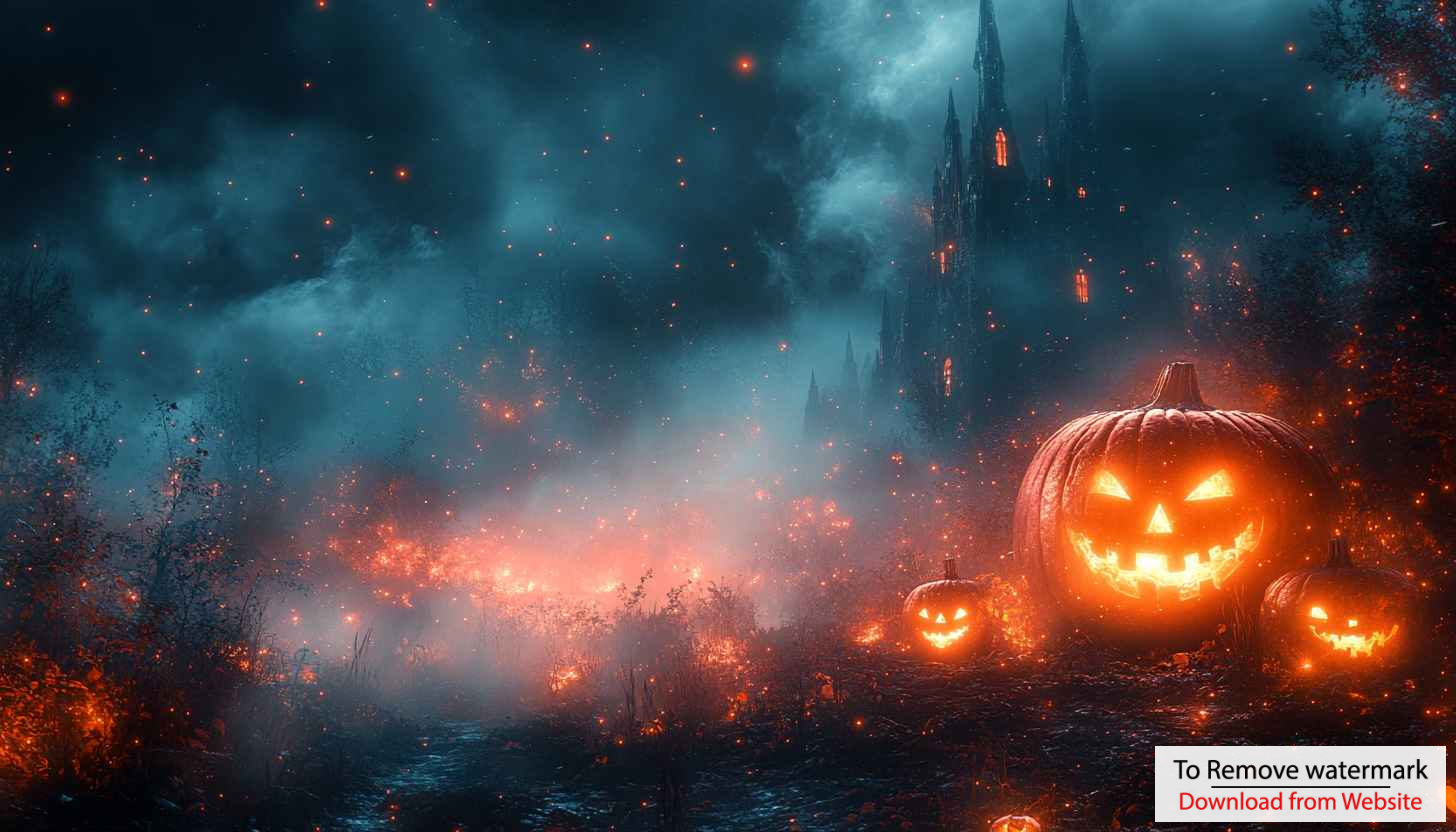 Spooky Halloween Castle with Pumpkins 4K Desktop Wallpaper Spooky Halloween Castle with Pumpkins 4K Desktop Wallpaper