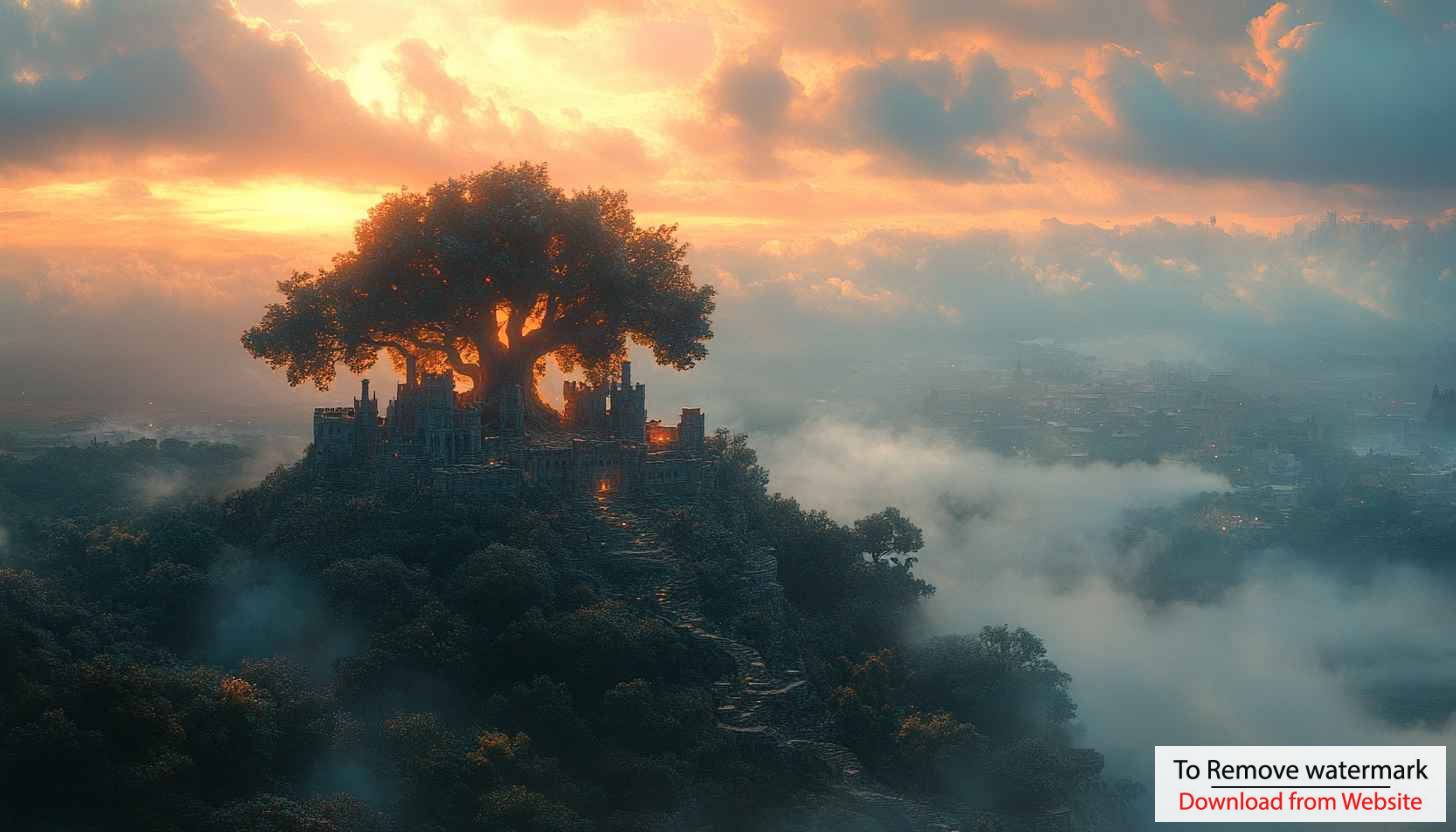 Magical Tree Castle Sunset Scenery Mobile Wallpaper Free HD Magical Tree Castle Sunset Scenery Mobile Wallpaper Free HD