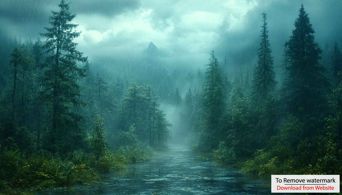 Rainy Forest River 4K Desktop Wallpaper, Mobile Background Free