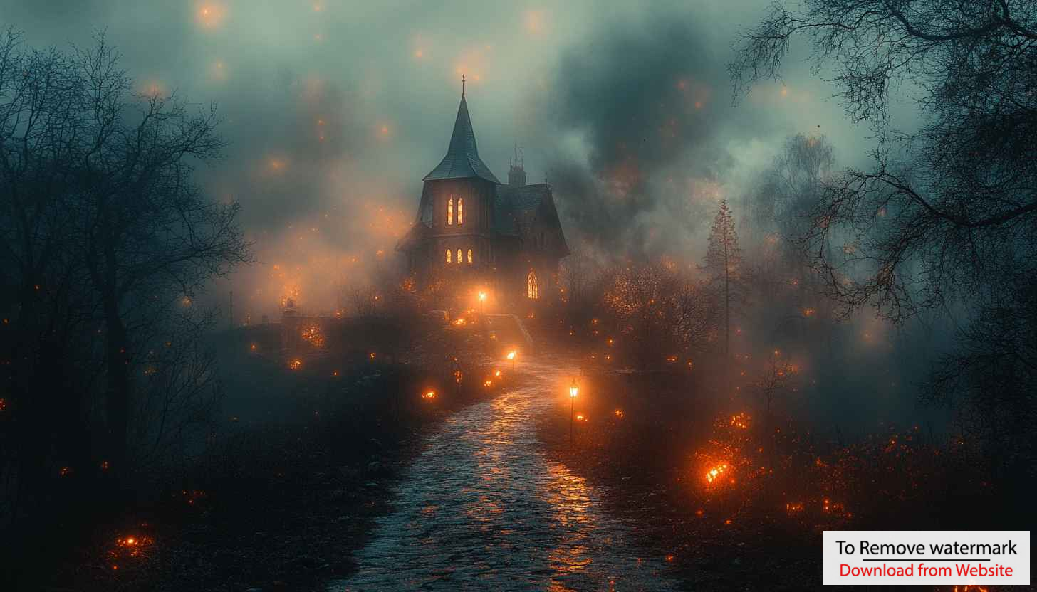 Spooky Church Landscape Mobile Wallpaper, Fantasy Halloween Background 4K Spooky Church Landscape Mobile Wallpaper, Fantasy Halloween Background 4K
