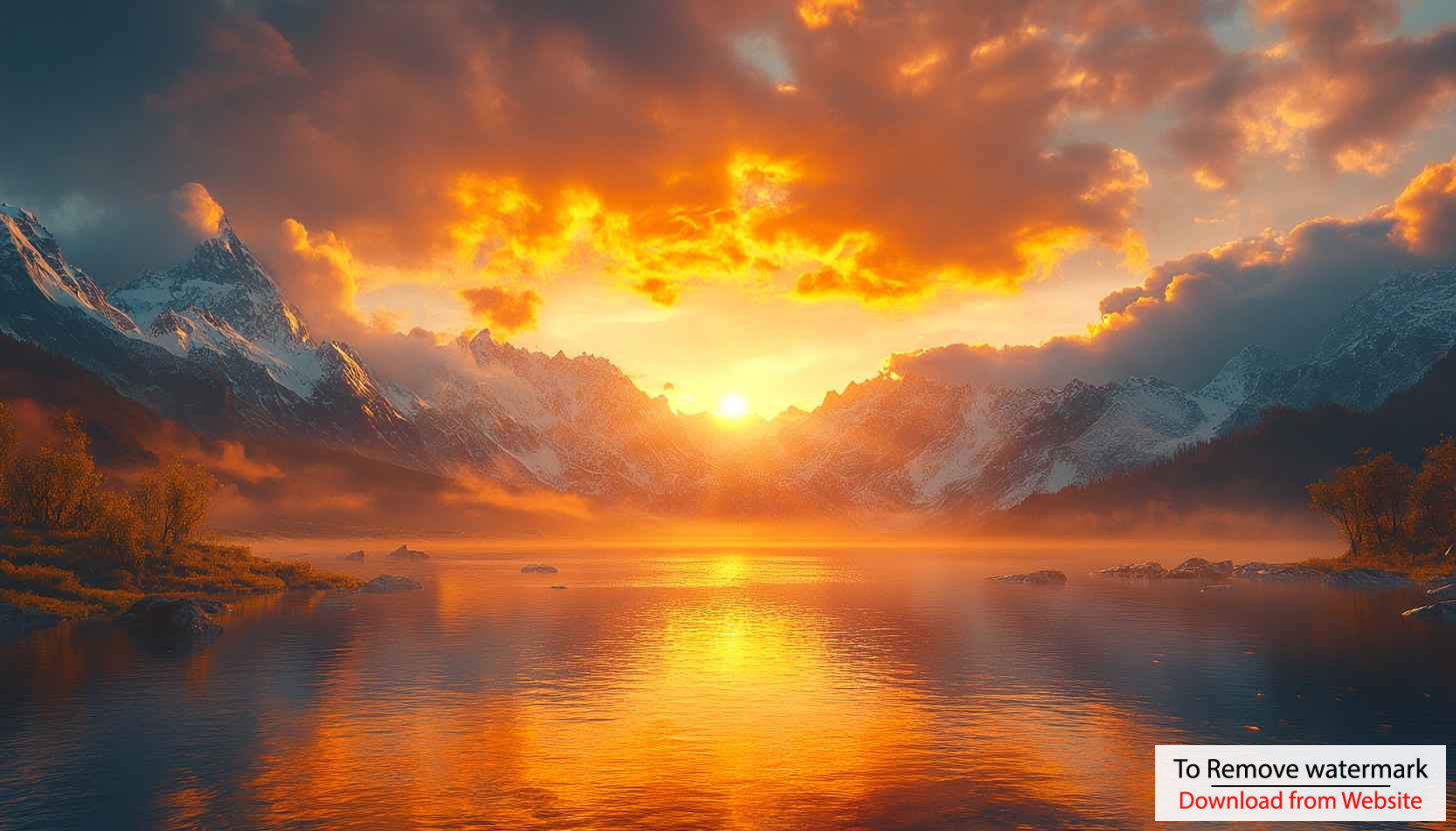 Golden Sunset Mountain Lake 4K Wallpaper for Desktop Background