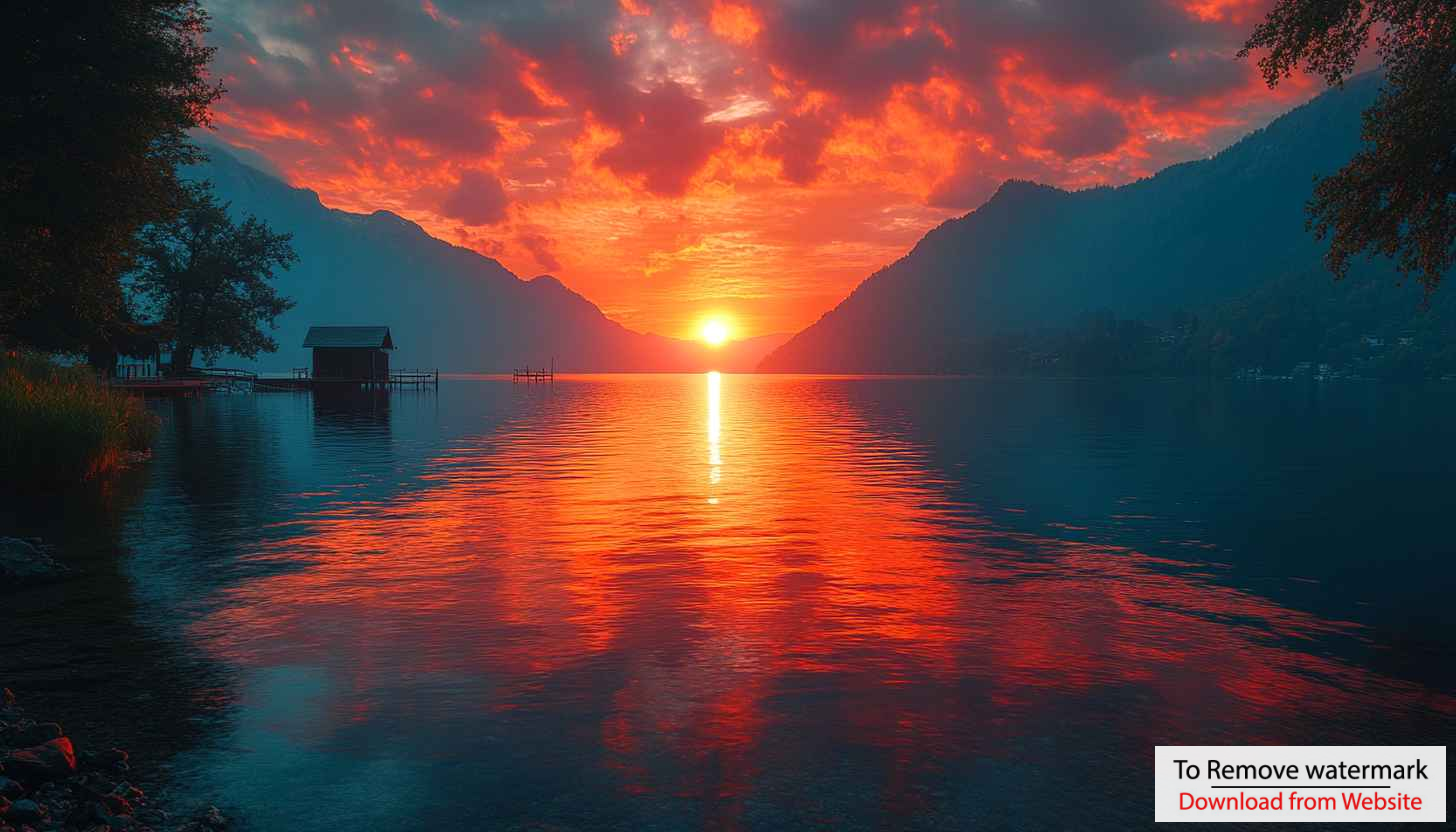 Fiery Lake Sunset Wallpaper: Free 4K Desktop & Mobile Background Fiery Lake Sunset Wallpaper: Free 4K Desktop & Mobile Background