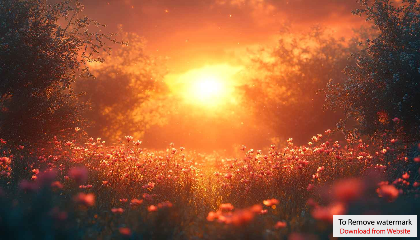 Warm Sunset Flower Field Landscape 4K Desktop Background Wallpaper