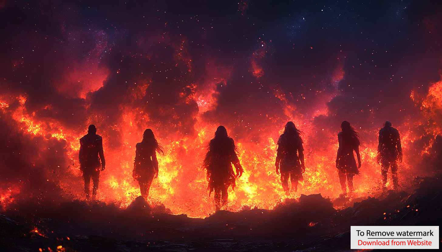 Fiery Cosmic Group Mobile Wallpaper, Epic Fantasy Background