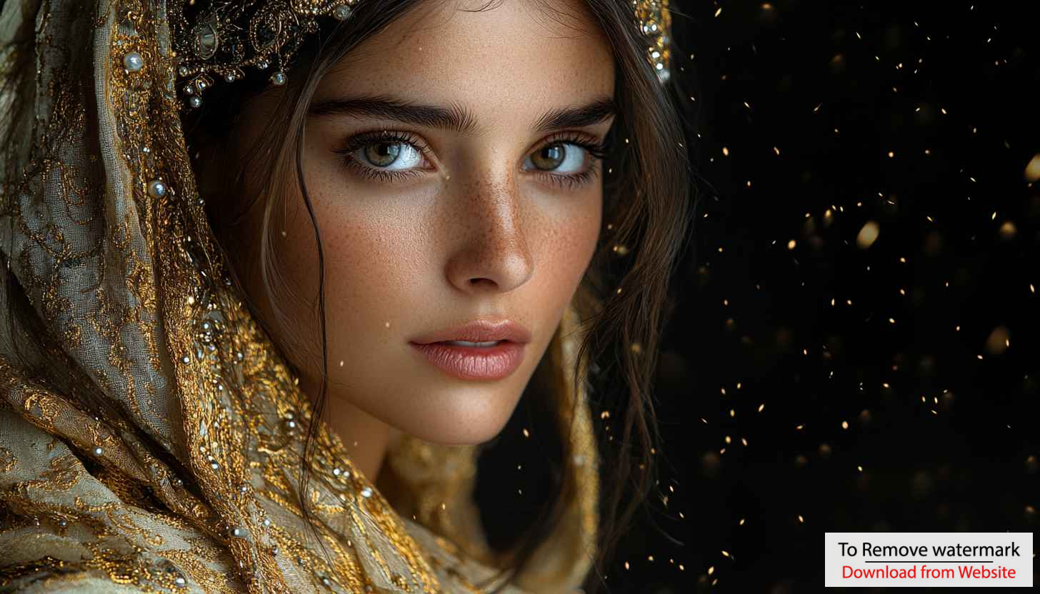Elegant Portrait Wallpaper: Woman in Golden Veil, Desktop Background