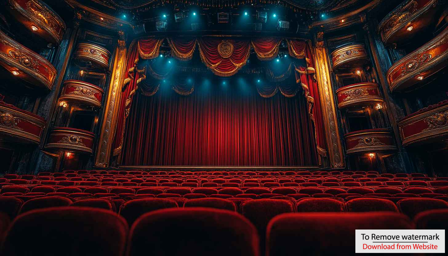 Opulent Theatre Stage 4K Wallpaper, Red Curtains and Seats