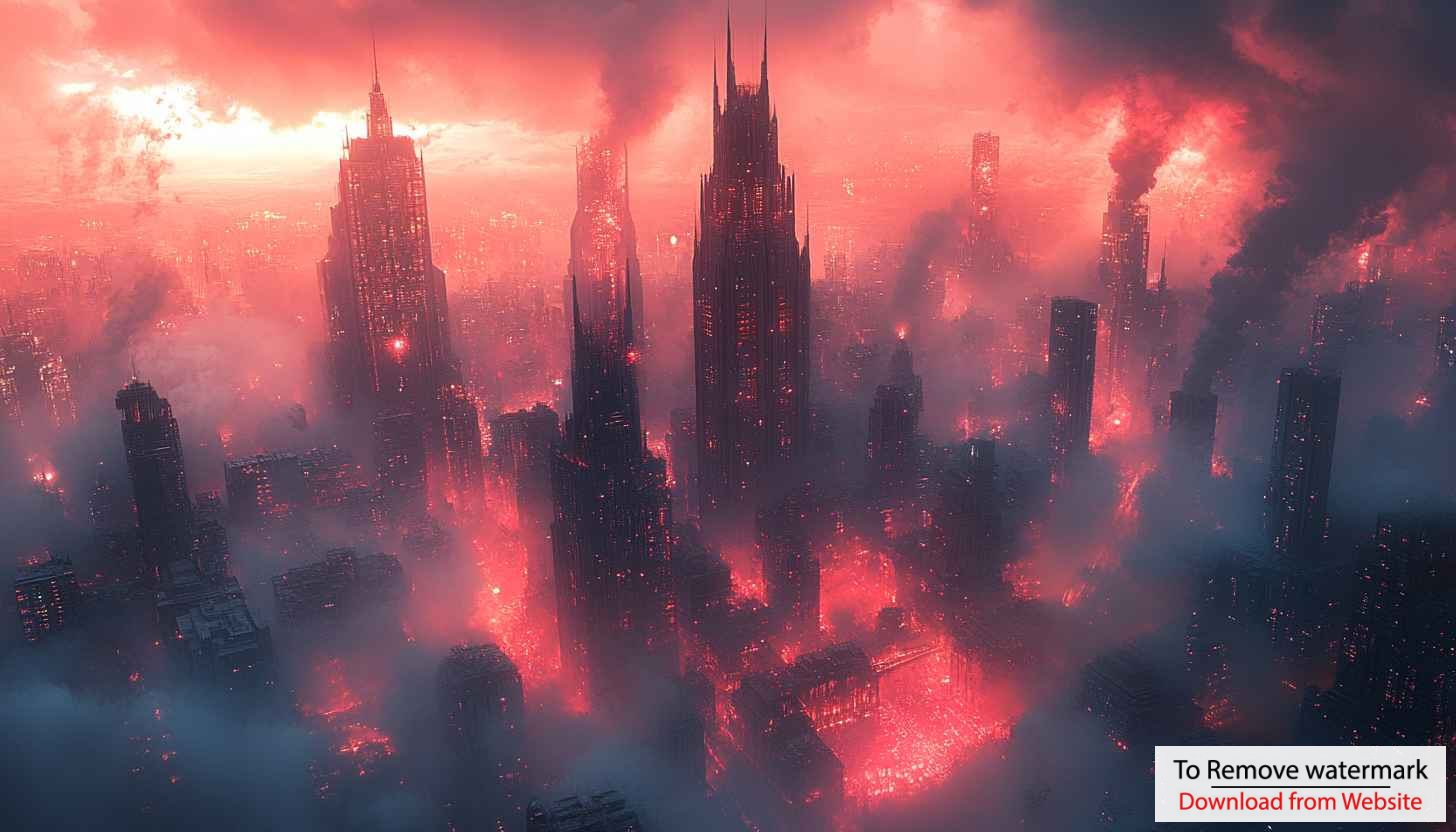 Burning Cityscape 4K Desktop Background - Apocalyptic City Mobile Wallpaper Burning Cityscape 4K Desktop Background - Apocalyptic City Mobile Wallpaper