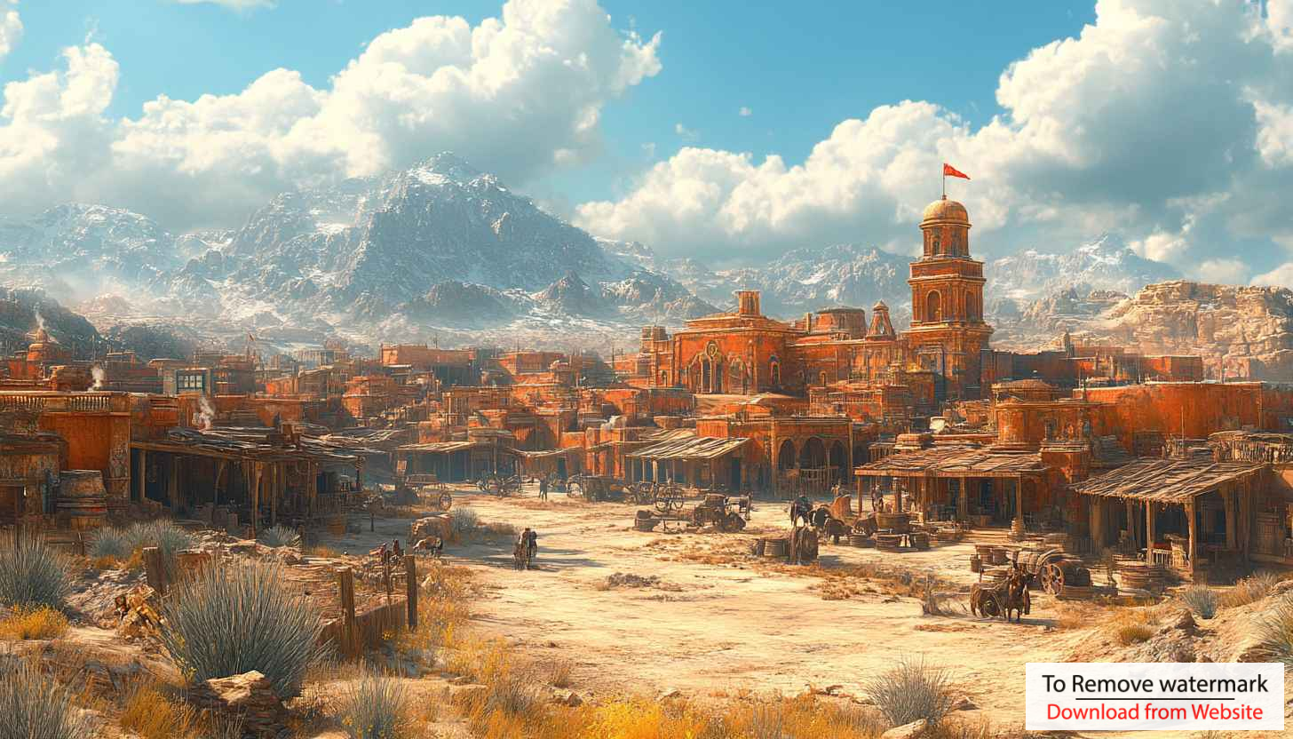 Wild West Desert Town 4K Wallpaper for Desktop and Mobile