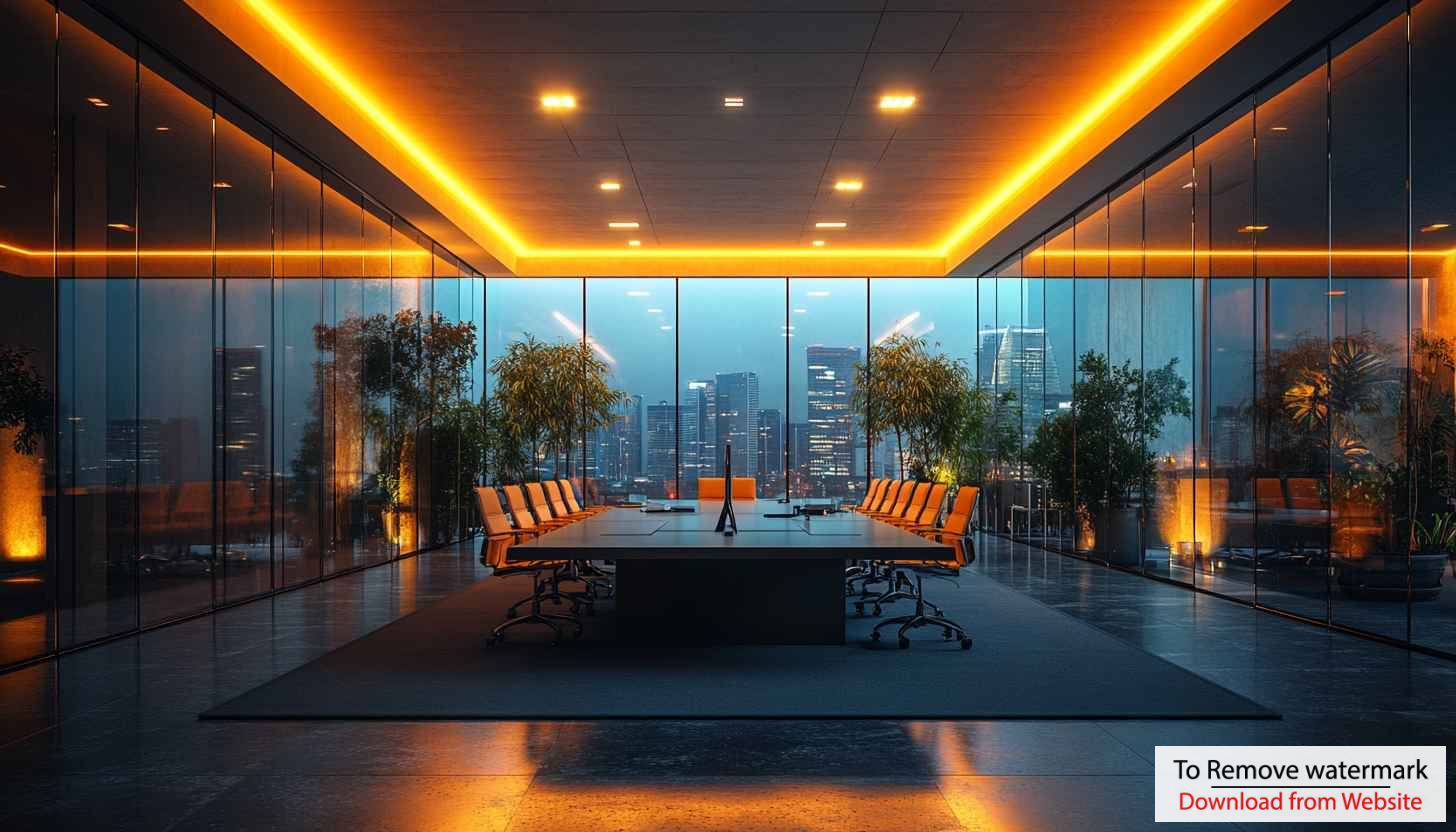Modern Office Conference Room City View 4K Desktop Wallpaper
