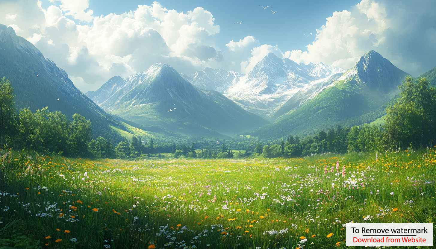 Snowy Mountain Meadow Desktop Background, Serene Nature Mobile Wallpaper Snowy Mountain Meadow Desktop Background, Serene Nature Mobile Wallpaper
