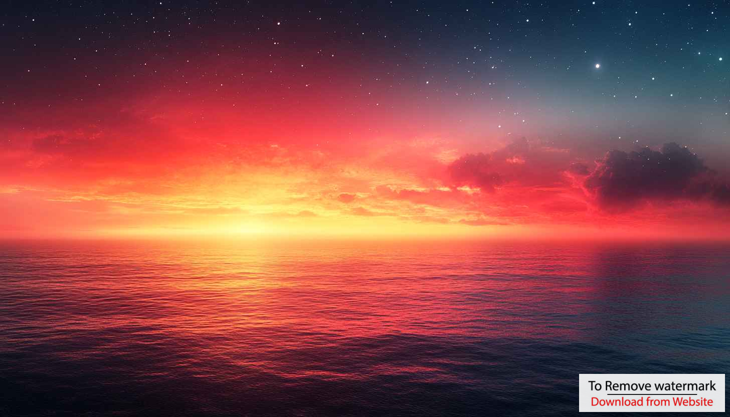 Fiery Ocean Sunset Starry Sky 4K Desktop Background Wallpaper