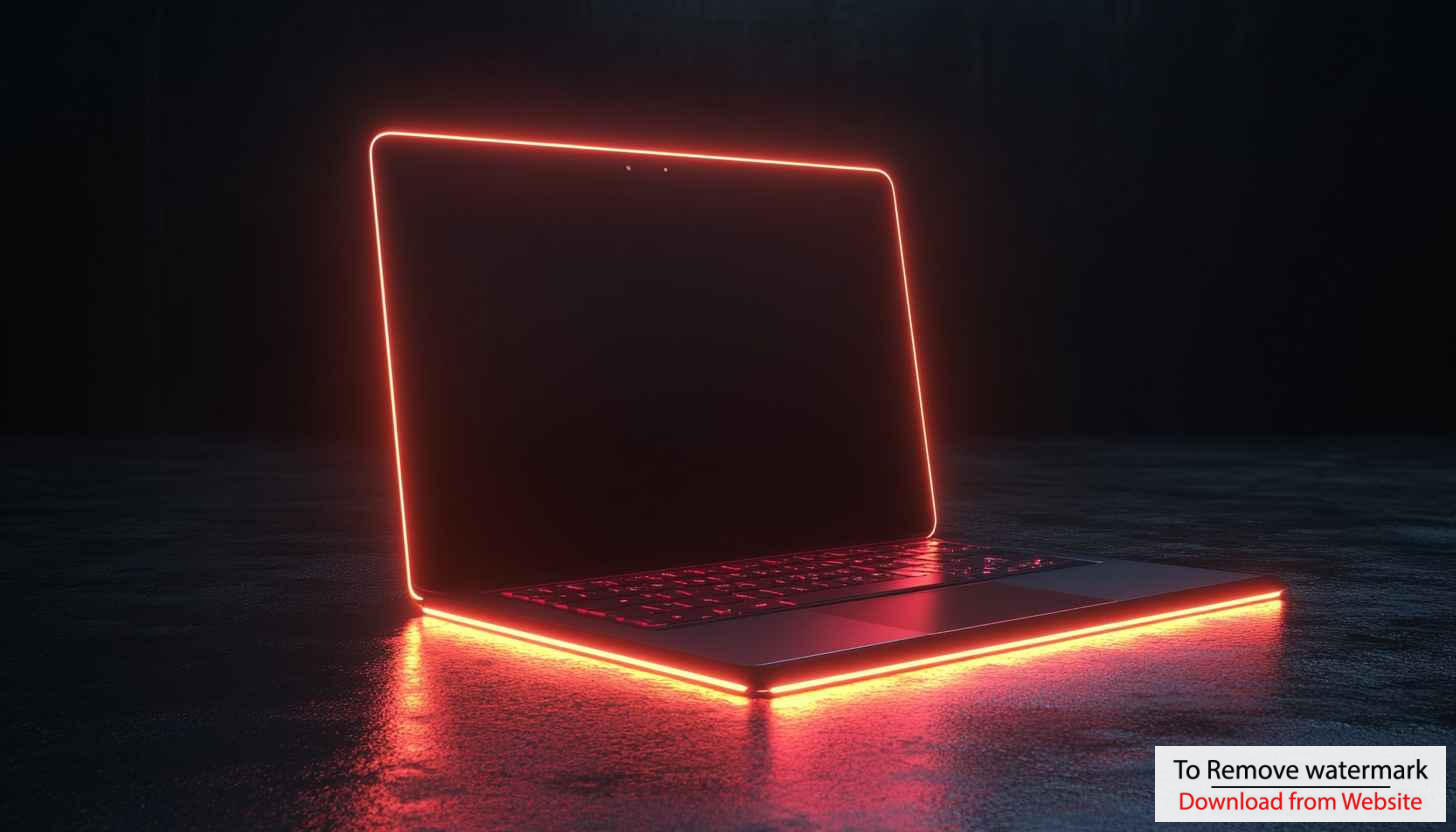 Glowing Red Neon Laptop Aesthetic 4K Desktop Wallpaper Free