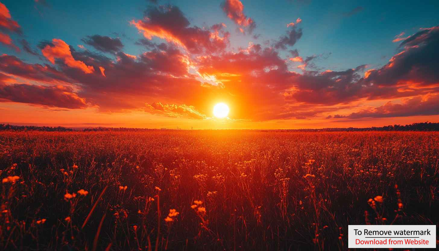 Fiery Sunset Field Mobile Wallpaper, Dramatic Orange Sky Background Fiery Sunset Field Mobile Wallpaper, Dramatic Orange Sky Background