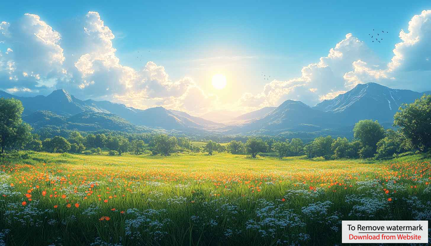 Scenic Mountain Landscape 4K Desktop Wallpaper - Field Of Flowers