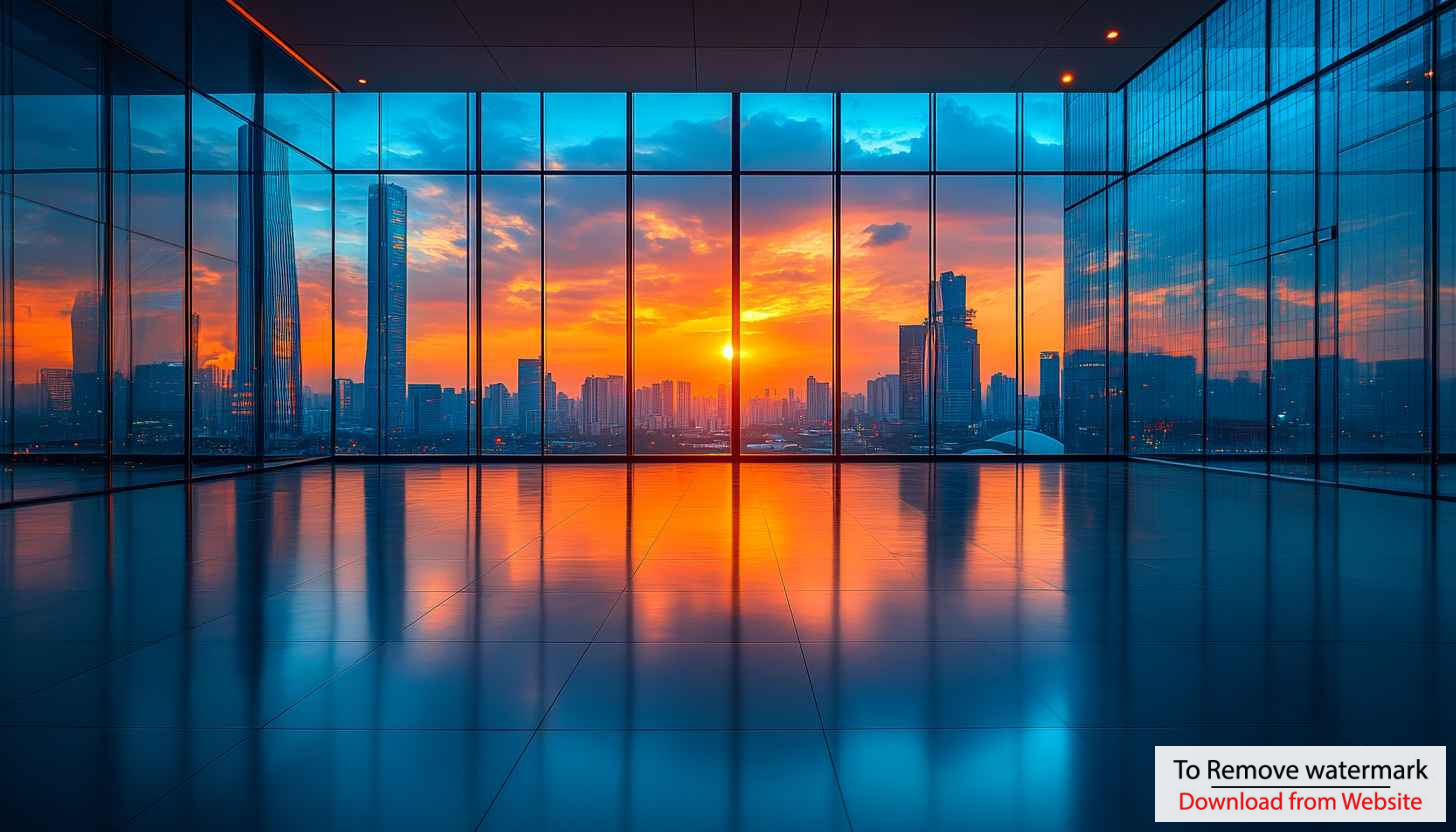 Modern Office Sunset Cityscape Mobile Wallpaper 4K Desktop Background